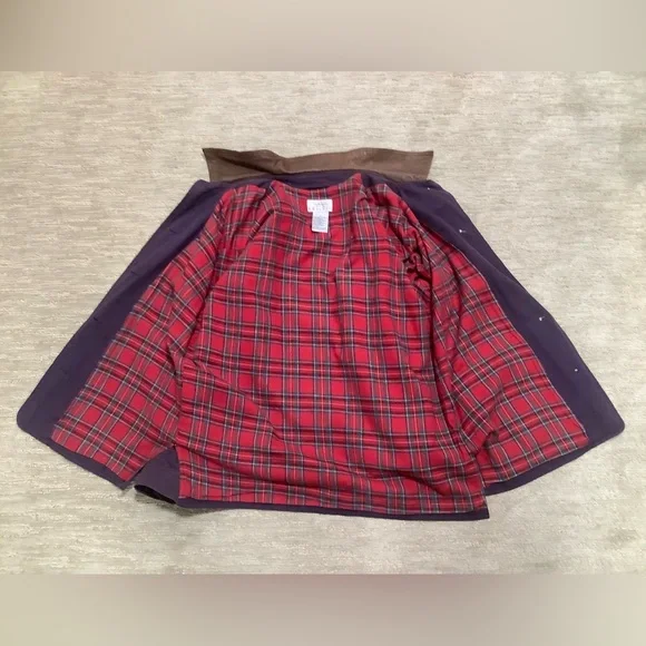 Talbots Classic Purple barn coat with brown leather collar and flannel lining - Picture 4 of 11